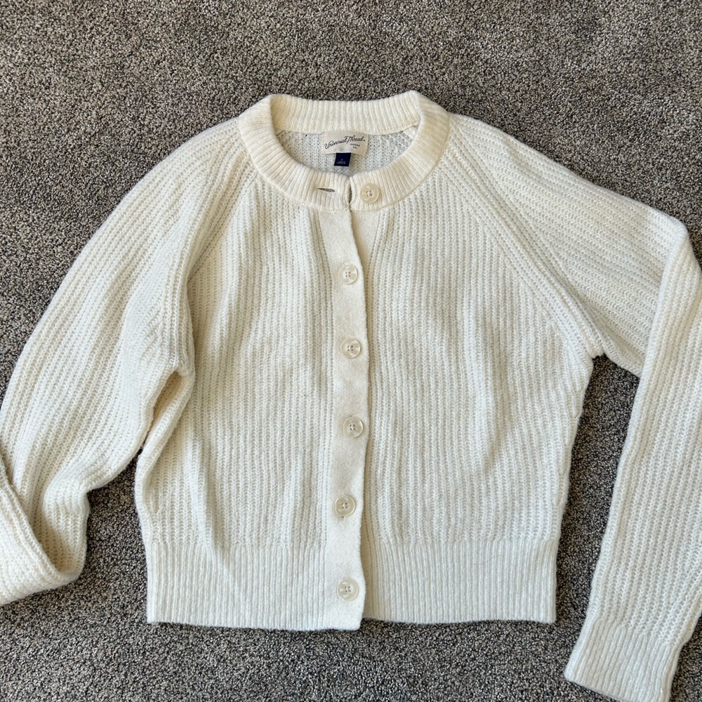 Pair of Universal Thread sweaters Cream cardi/Brown cropped crewneck - Picture 6 of 9